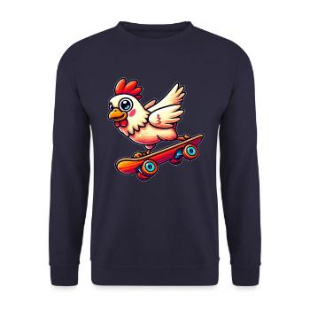 Huhn Henne Hahn Skateboard Skater Skateboarder - Unisex Pullover - Navy - Vorne - Alina (178cm) & Michal (187cm)