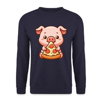 Funny Pig Pizza Farmer Cartoon - Unisex Sweatshirt - navy - Front - Alina (178cm) & Michal (187cm)