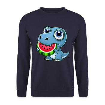T-Rex Dinosaur with Melon Summer Cartoon - Unisex Sweatshirt - navy - Front - Alina (178cm) & Michal (187cm)