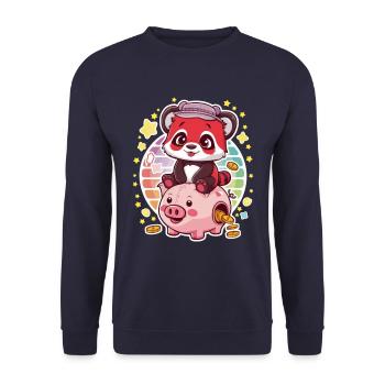 Red Kawaii Panda with Piggy Bank - Unisex Sweatshirt - navy - Front - Alina (178cm) & Michal (187cm)