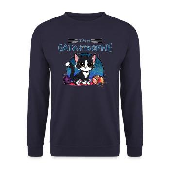 Chat mignon farce trouble chibi noir et blanc - Sweat-shirt Unisexe - marine - Devant - Alina (178cm) & Michal (187cm)