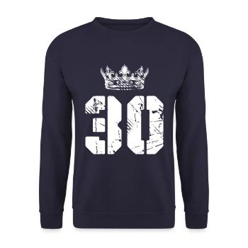 30 Zahl Krone - Unisex Pullover - Navy - Vorne - Alina (178cm) & Michal (187cm)