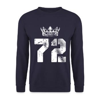 72 Zahl Krone - Unisex Pullover - Navy - Vorne - Alina (178cm) & Michal (187cm)