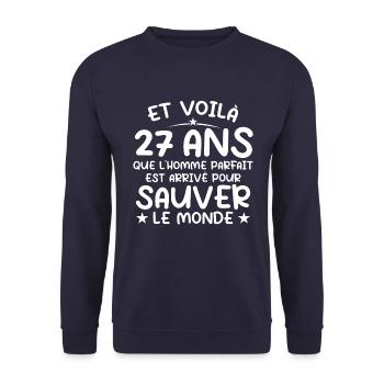 27 ans Cadeau 27 ans Original Cadeau Homme 27 ans - Sweat-shirt Unisexe - marine - Devant - Alina (178cm) & Michal (187cm)