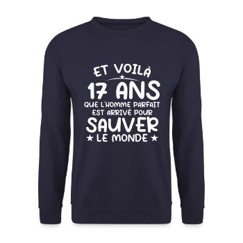 17 ans Cadeau 17 ans Original Cadeau Homme 17 ans - Sweat-shirt Unisexe - marine - Devant - Alina (178cm) & Michal (187cm)