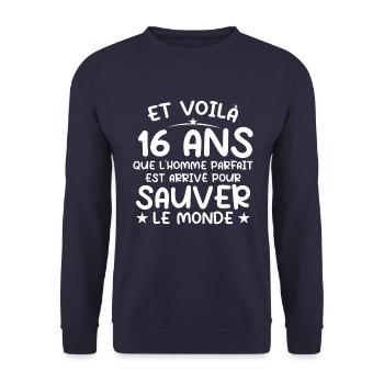 16 ans Cadeau 16 ans Original Cadeau Homme 16 ans - Sweat-shirt Unisexe - marine - Devant - Alina (178cm) & Michal (187cm)