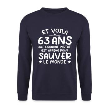 63 Jahre alt Geschenk 63 Jahre alt Original Geschenk Männer 63 Jahre alt - Unisex Pullover - Navy - Vorne - Alina (178cm) & Michal (187cm)