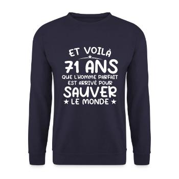 71 Jahre altes Geschenk 71 Jahre originelles Geschenk Mann 71 Jahre alt - Unisex Pullover - Navy - Vorne - Alina (178cm) & Michal (187cm)