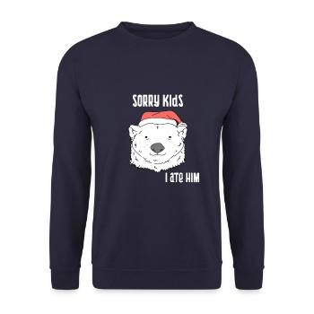 Lustiges Weihnachtsgeschenk. Bär aß Weihnachtsmann-Witz. - Unisex Pullover - Navy - Vorne - Alina (178cm) & Michal (187cm)