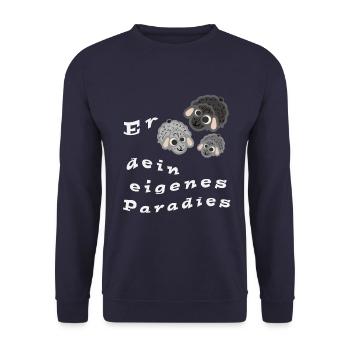 Erschafe dein eigenes Paradies - Unisex Pullover - Navy - Vorne - Alina (178cm) & Michal (187cm)
