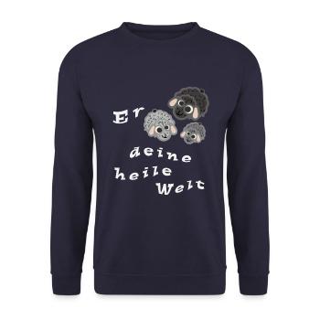 Erschafe deine heile Welt - Unisex Pullover - Navy - Vorne - Alina (178cm) & Michal (187cm)