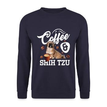 Coffee And Shih Tzu Dog - Unisex Pullover - Navy - Vorne - Alina (178cm) & Michal (187cm)