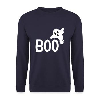 Halloween Boo Geist - Unisex Pullover - Navy - Vorne - Alina (178cm) & Michal (187cm)