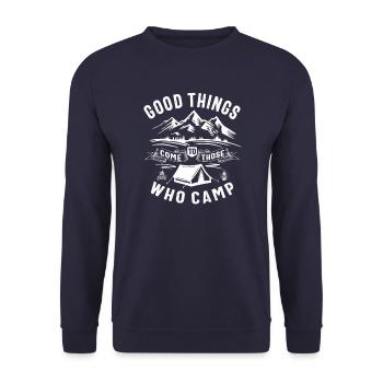 Gute Dinge kommen zu denen, die im Freien campen - Unisex Pullover - Navy - Vorne - Alina (178cm) & Michal (187cm)