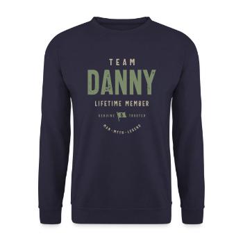 Nom personnalisé du membre à vie de l’équipe Danny - Sweat-shirt Unisexe - marine - Devant - Alina (178cm) & Michal (187cm)