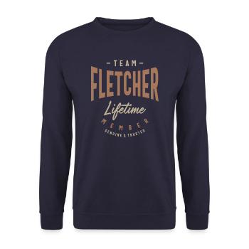 Team Fletcher Lifetime Member Personalisierter Name - Unisex Pullover - Navy - Vorne - Alina (178cm) & Michal (187cm)