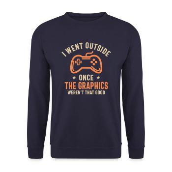 Ich war einmal draußen, die Grafik war nicht so gut - Unisex Pullover - Navy - Vorne - Alina (178cm) & Michal (187cm)