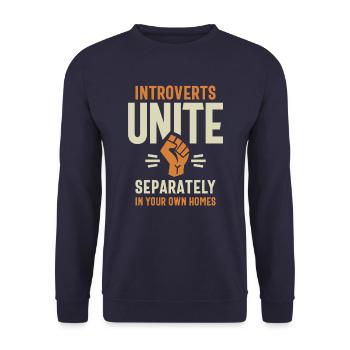 Introverts Unite Separately Funny Quote - Unisex Sweatshirt - navy - Front - Alina (178cm) & Michal (187cm)