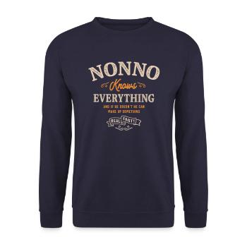 Nonno Knows Everything - Unisex Sweatshirt - navy - Front - Alina (178cm) & Michal (187cm)