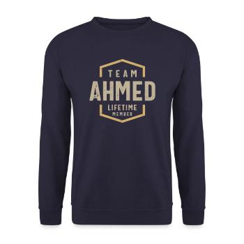 Team Ahmed Lifetime Member Personalized Name - Unisex Sweatshirt - navy - Front - Alina (178cm) & Michal (187cm)