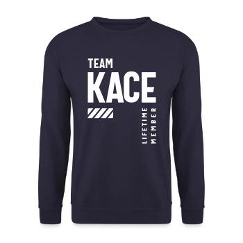 Team Kace Lebenslanges Mitglied Personalisierter Name - Unisex Pullover - Navy - Vorne - Alina (178cm) & Michal (187cm)