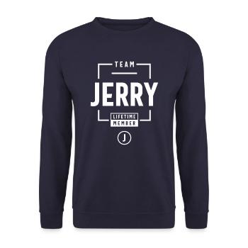 Team Jerry Lifetime Member Personalized Name - Unisex Sweatshirt - navy - Front - Alina (178cm) & Michal (187cm)