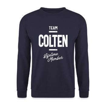 Colten Personalisierter Name - Unisex Pullover - Navy - Vorne - Alina (178cm) & Michal (187cm)