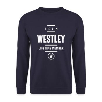 Westley Personalisierter Name - Unisex Pullover - Navy - Vorne - Alina (178cm) & Michal (187cm)