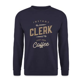 Clerk Funny Job Title Profession Birthday Worker - Unisex Sweatshirt - navy - Front - Alina (178cm) & Michal (187cm)