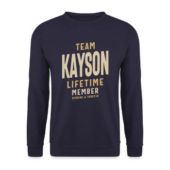 Team Kayson Lifetime Member Personalized Name - Unisex Sweatshirt - navy - Front - Alina (178cm) & Michal (187cm)
