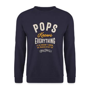 Pops Knows Everything - Dad Grandpa - Unisex Sweatshirt - navy - Front - Alina (178cm) & Michal (187cm)