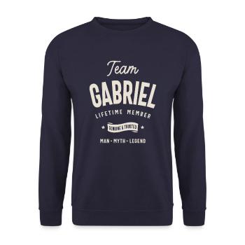 Team Gabriel Lifetime Member Personalized Name - Unisex Sweatshirt - navy - Front - Alina (178cm) & Michal (187cm)