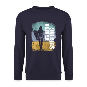 Girl Surfing Vintage Retro Surfer Girl - Unisex Sweatshirt - navy - Front - Alina (178cm) & Michal (187cm)