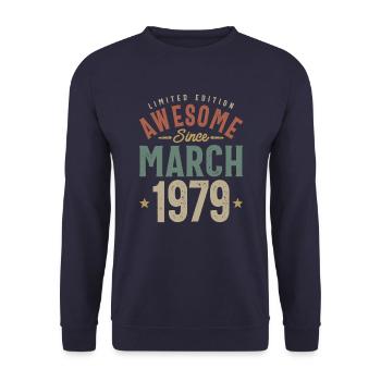 March 1979 Birthday 44 Years Old - Unisex Sweatshirt - navy - Front - Alina (178cm) & Michal (187cm)