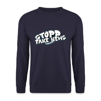 Stopp Fake News - Unisex Pullover - Navy - Vorne - Alina (178cm) & Michal (187cm)