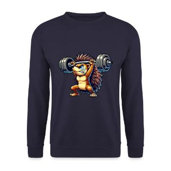 Strong hedgehog weightlifter with dumbbell comic animal - Unisex Sweatshirt - navy - Front - Alina (178cm) & Michal (187cm)