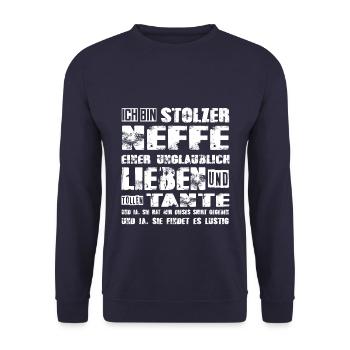stolzer Neffe einer wundervollen und tollen Tante - Unisex Pullover - Navy - Vorne - Alina (178cm) & Michal (187cm)