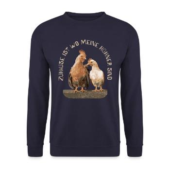 Huhn und Hahn Frauen Geschenk - Unisex Pullover - Navy - Vorne - Alina (178cm) & Michal (187cm)