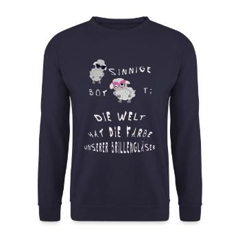 Die Welt hat die Farbe unserer Brillengläser - Unisex Pullover - Navy - Vorne - Alina (178cm) & Michal (187cm)