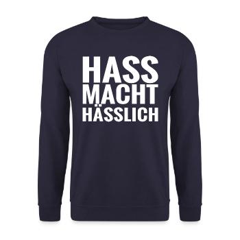 Hass macht hässlich - Unisex Pullover - Navy - Vorne - Alina (178cm) & Michal (187cm)