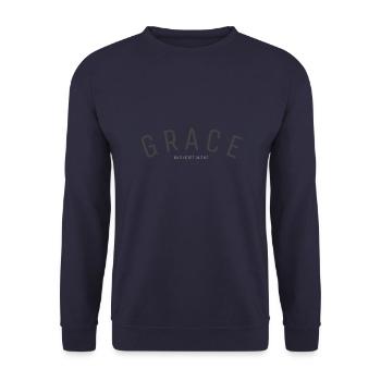 GRACE in CHRIST alone [understatement] - Unisex Pullover - Navy - Vorne - Alina (178cm) & Michal (187cm)