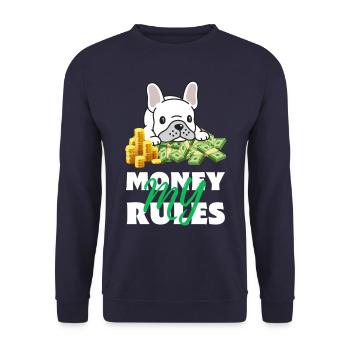Bulldog My Money My Rules – Mein Geld Meine Regeln - Unisex Sweatshirt - navy - Front - Alina (178cm) & Michal (187cm)