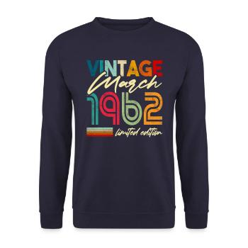 Vintage born March 1962 Birthday Year 1962 - Unisex Sweatshirt - navy - Front - Alina (178cm) & Michal (187cm)