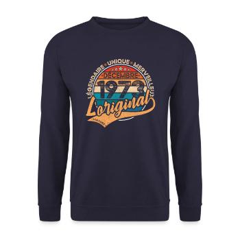 Anniversaire Décembre 1973 L’original 1973 Décembre - Sweat-shirt Unisexe - marine - Devant - Alina (178cm) & Michal (187cm)