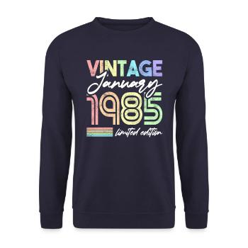 37th Birthday Retro Vintage Unicorn January 1985 - Unisex Sweatshirt - navy - Front - Alina (178cm) & Michal (187cm)