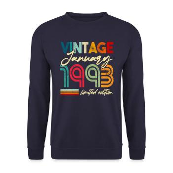 Millésime né janvier 1993 Anniversaire Année 1993 - Sweat-shirt Unisexe - marine - Devant - Alina (178cm) & Michal (187cm)