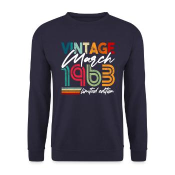 Vintage born March 1963 Birthday March 1963 - Unisex Sweatshirt - navy - Front - Alina (178cm) & Michal (187cm)