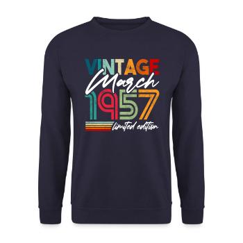 Vintage geboren März 1957 Geburtstag März 1957 - Unisex Pullover - Navy - Vorne - Alina (178cm) & Michal (187cm)