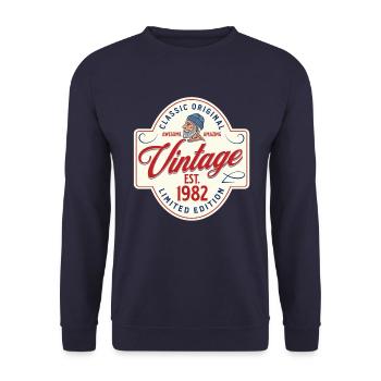 1982 geboren Geburtstagsgeschenk Vintage 1982 - Unisex Pullover - Navy - Vorne - Alina (178cm) & Michal (187cm)
