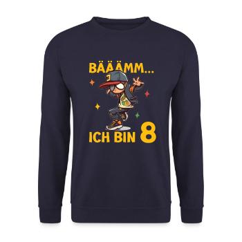 8.Geburtstag Jungen - Bääm ich bin 8 Coole Jungs - Unisex Pullover - Navy - Vorne - Alina (178cm) & Michal (187cm)